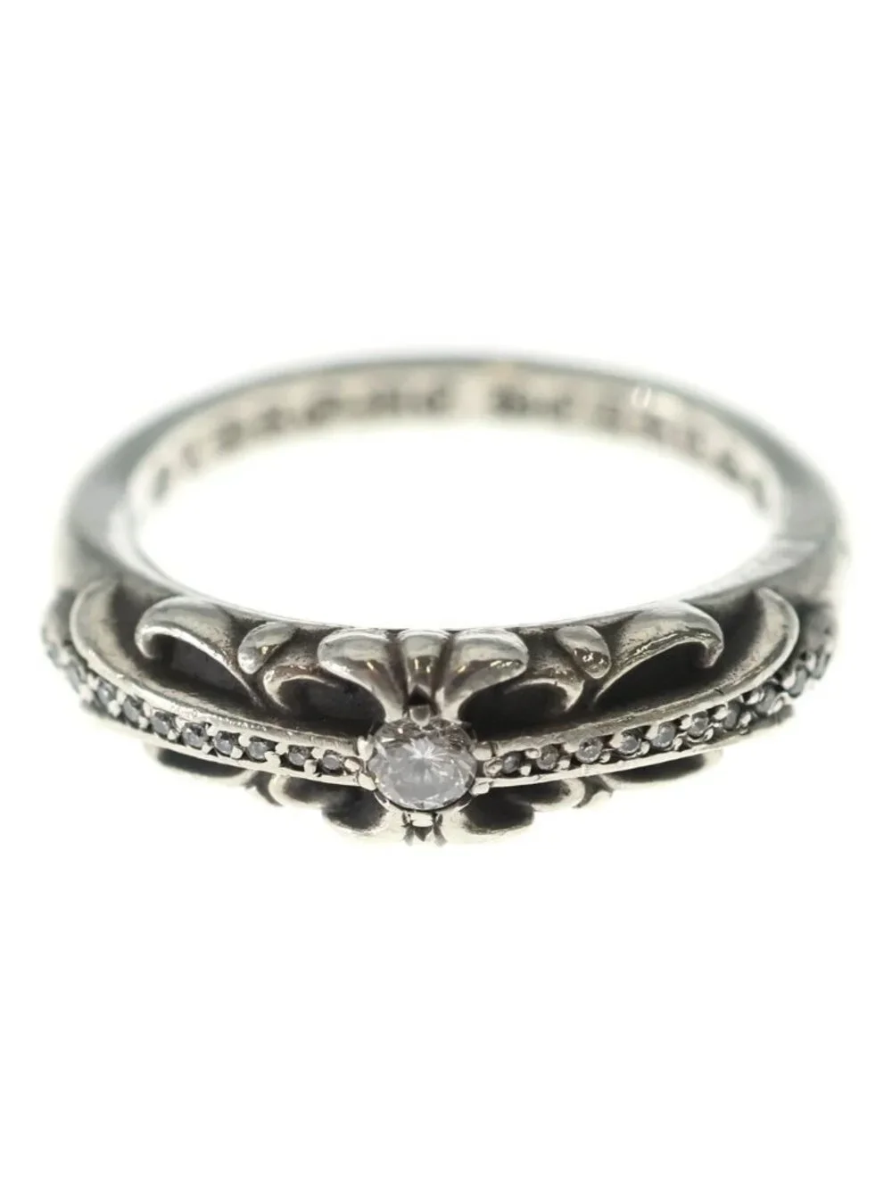 Chrome Hearts Baby Clsc Classic Floral Cross Pave Diamond Silver Ring